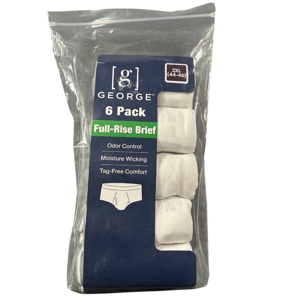 George Full-Rise Brief Mens Underwear 2XL 6 Pack Odor Control Moisture Wicking